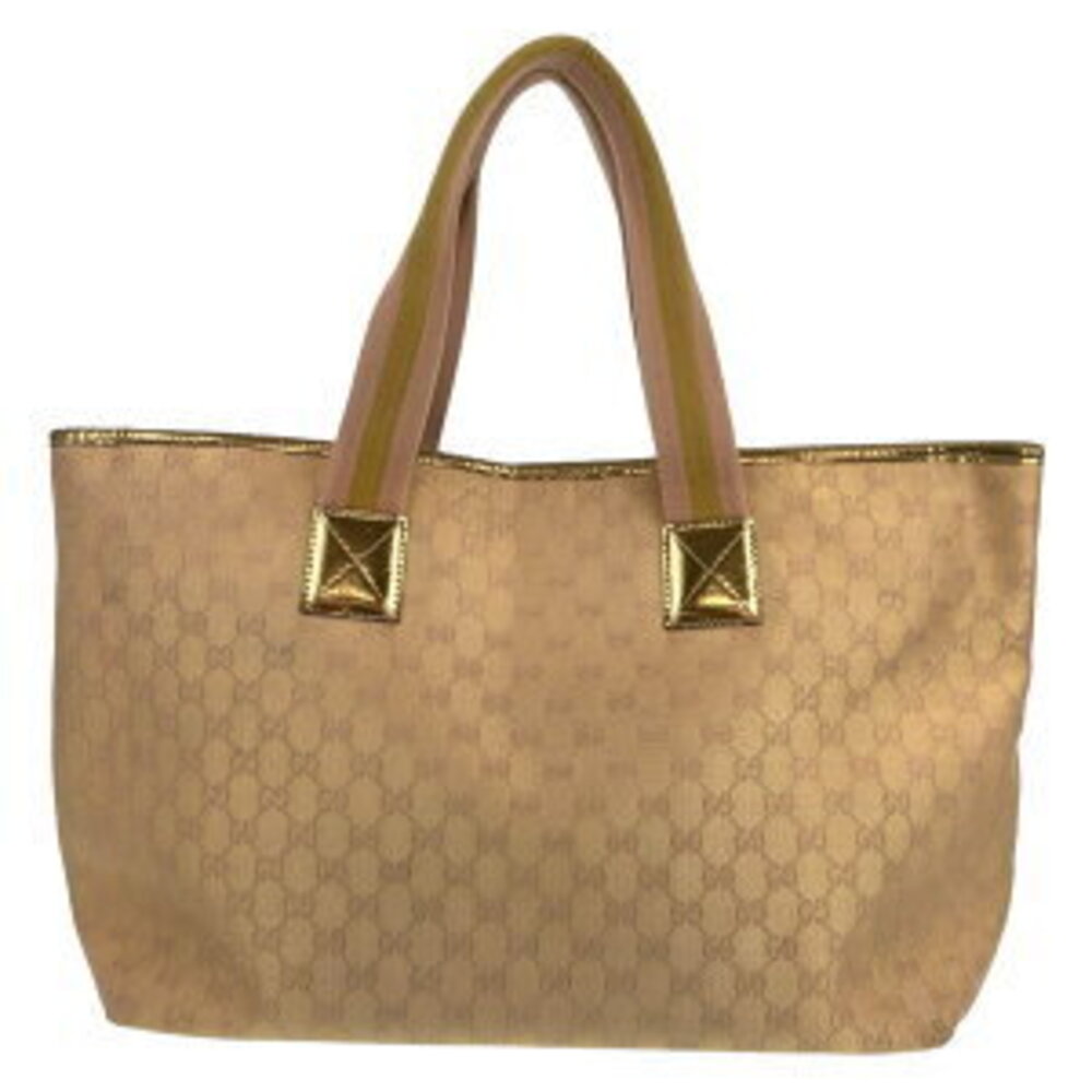 Gucci Canvas Tan Shoulder GG Tote Gold Bag Beige